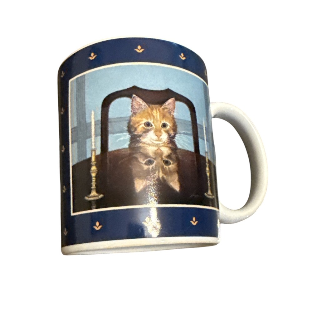 Lang and Wise Lord Buffington Cat Mug Lowell Herrero 1997 Vintage Navy Blue Gold